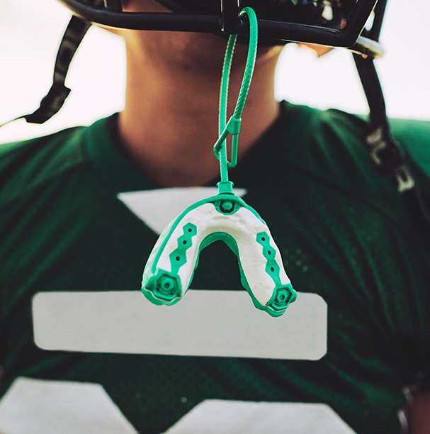 mouthguard hanging off helmet