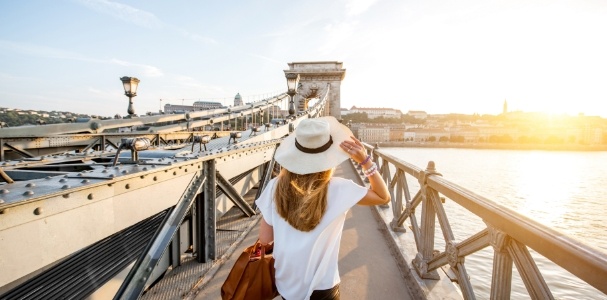 woman walking on bridge