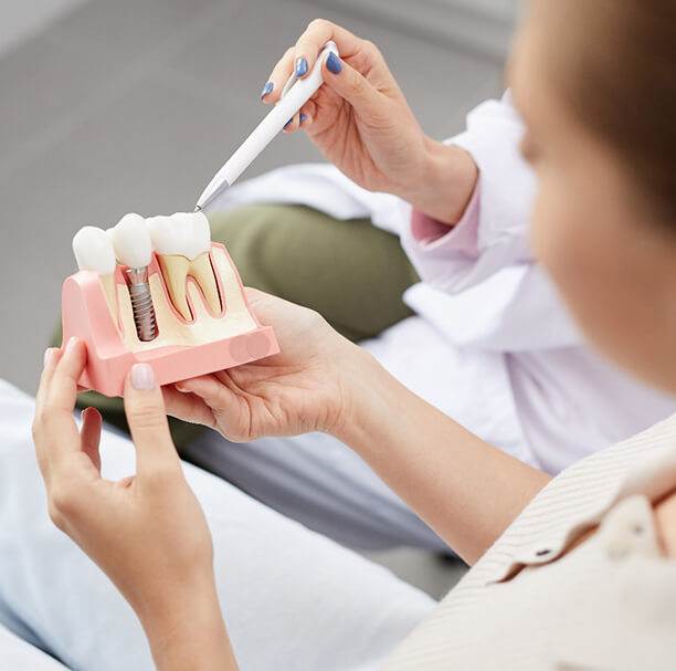 Dentist showing how dental implants in Waupun and Beaver Dam work